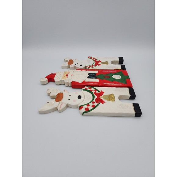 VTG Christmas Wood Decorative Folding Screen Santa & Reindeers Holiday Decor - Picture 12 of 12